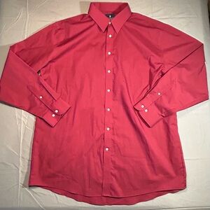 Stafford Long Sleeve Red Travel Button Up Dress Shirt Men’s 18 Reg. Fit 36-37
